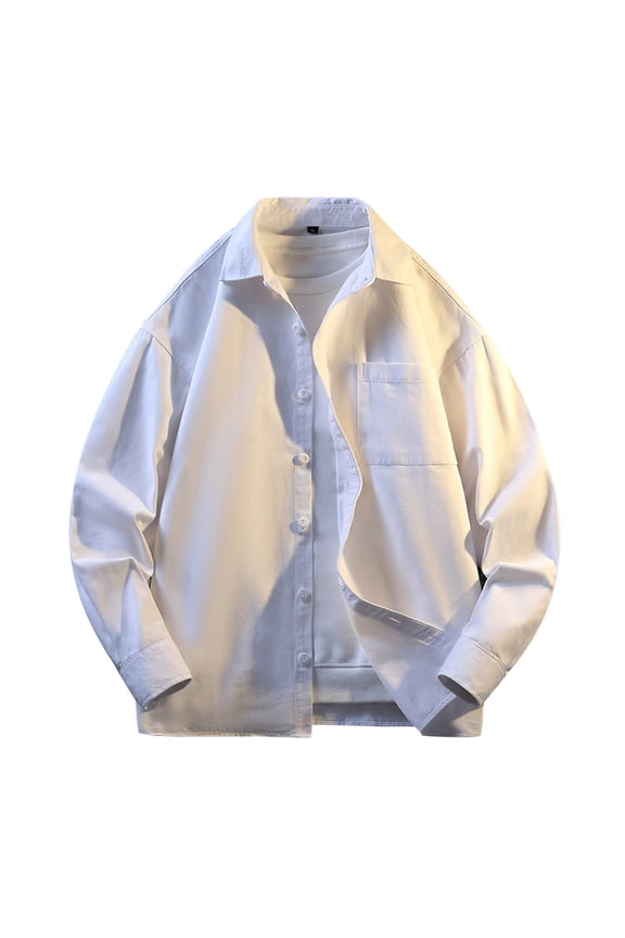 Men's Cargo Jackets Fashion Solid Color Button Lapel Coat Solid Color Long Sleeve Coats Loose Comfy Outwear (White,XXXL)