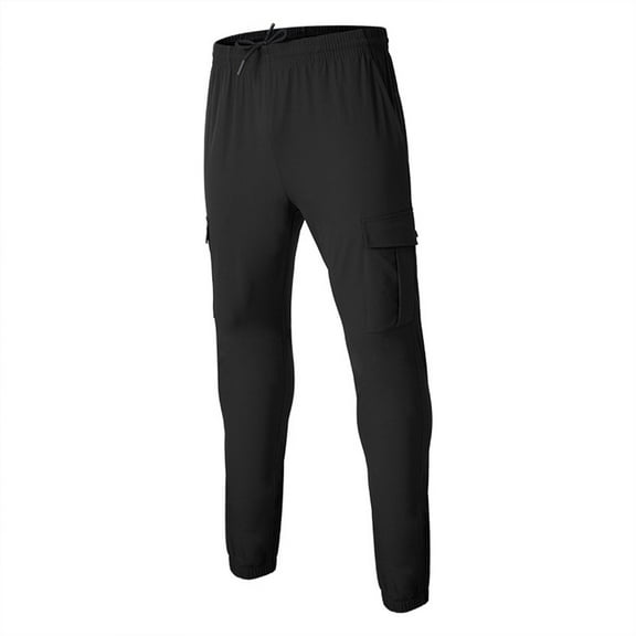 HOOMEUMY Men's Cargo Jogger Pants Elastic Waist Sweatpants Drawstring Loose Fit Cuffed Workout Trousers Black L