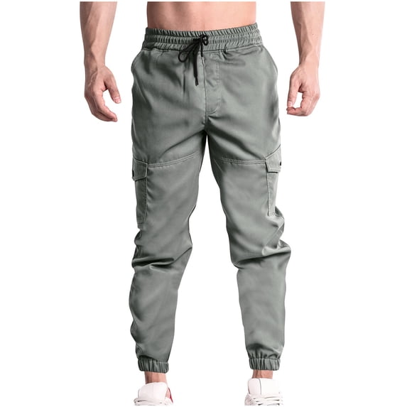 HOOMEUMY Men's Cargo Pants Jogger Pants Drawstring Elastic Waist Multi Pockets Comfortable Loose Fit Trousers Workout Sport Outdoor Gray L