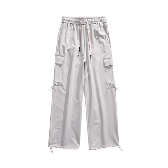 HOOMEUMY Men's Cargo Pants Loose Fit Drawstring Elastic Waist Trousers Streetwear Hip Hop Jogger Athletic Pants Gray L