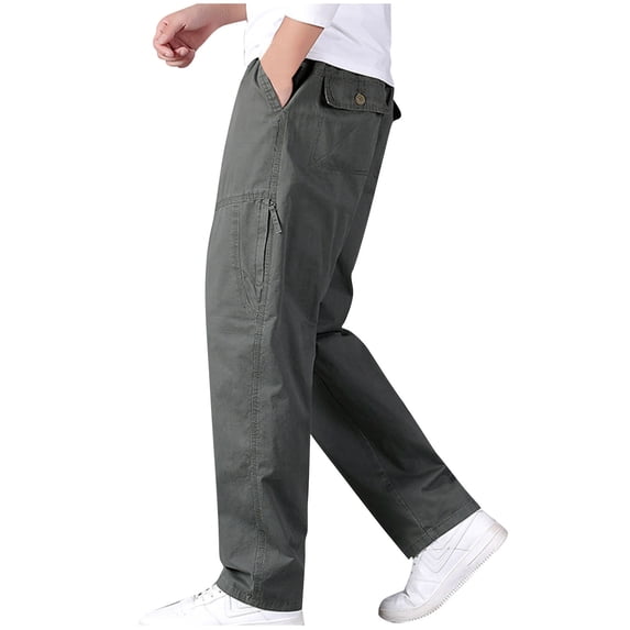 HOOMEUMY Men's Cargo Pants Loose Fit Straight Leg Drawstring Waist Trousers with Multiple Pockets for Hiking Outdoor Work Army Green XL