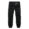 thumbnail image 1 of HOOMEUMY Men's Cargo Pants Loose Fit Straight Leg Multi Pocket Trousers Drawstring Waist Cotton Black Military Style Outdoor Work Black L, 1 of 3