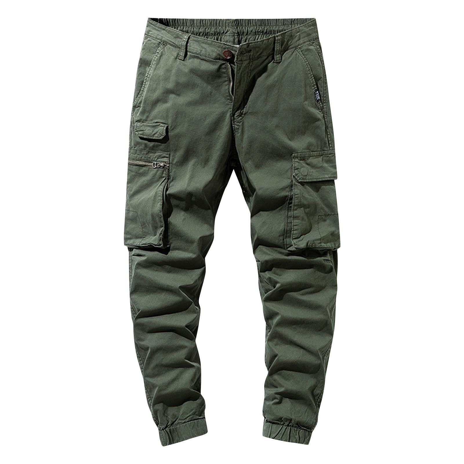 HOOMEUMY Men's Cargo Pants Slim Fit Trousers Multi Pockets