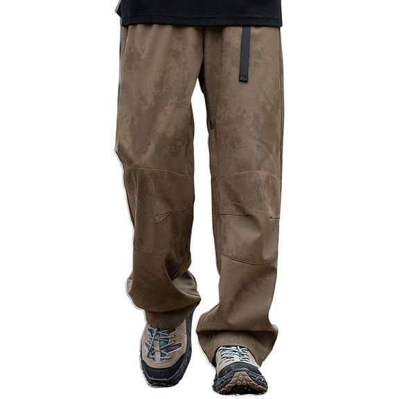 HOOMEUMY Men's Cargo Pants Straight Leg Loose Fit Outdoor Quick Dry Breathable Hiking Trousers with Pockets Khaki XXL