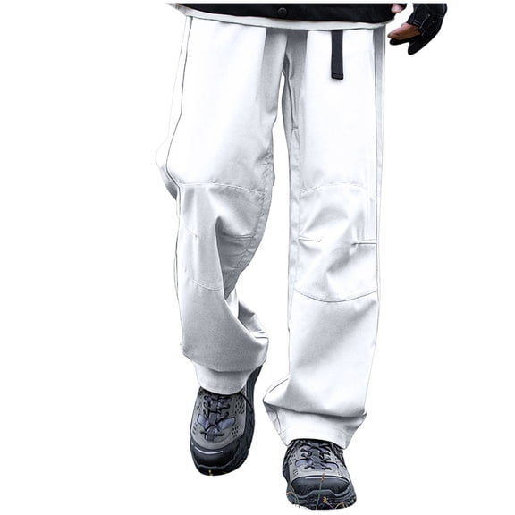 HOOMEUMY Men's Cargo Pants Straight Leg Loose Fit Outdoor Quick Dry Breathable Hiking Trousers with Pockets White M