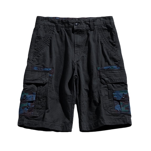 HOOMEUMY Men's Cargo Shorts Bermuda Camouflage Pockets Multi-Pockets Stretch Loose Fit Summer Beach Shorts Black S