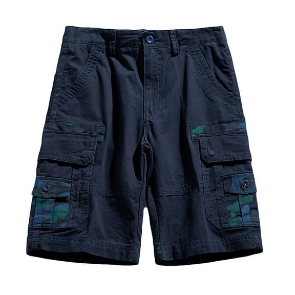 HOOMEUMY Men's Cargo Shorts Bermuda Camouflage Pockets Multi-Pockets Stretch Loose Fit Summer Beach Shorts Blue M