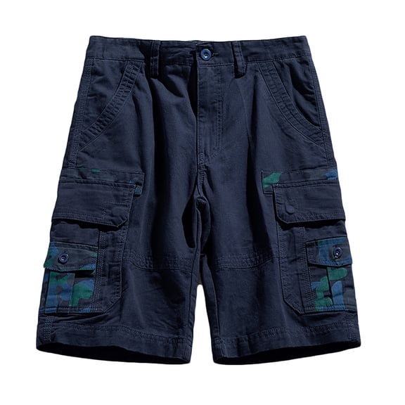 HOOMEUMY Men's Cargo Shorts Bermuda Camouflage Pockets Multi-Pockets Stretch Loose Fit Summer Beach Shorts Blue XL
