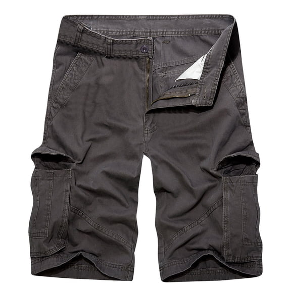 HOOMEUMY Men's Cargo Shorts Cotton Baggy Straight Military Work Shorts with Pockets Plus Size Black Gray Army Green Gray S