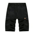 thumbnail image 1 of HOOMEUMY Men's Cargo Shorts Cotton Loose Fit Drawstring Elastic Waist Summer Beach Shorts with Pockets Black Black L, 1 of 8