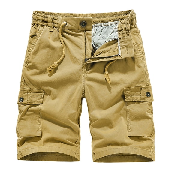 HOOMEUMY Men's Cargo Shorts Cotton Loose Fit Workout Stretch Breathable Multi-Pockets Zip Fly Straight Summer Beach Shorts Yellow S