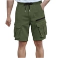 thumbnail image 1 of HOOMEUMY Men's Cargo Shorts Fashion Comfy Leisure Outdoor Solid Color Drawstring Elastic Waist Zipper Cargo Pants Summer Beach Shorts (Army Green,L), 1 of 6