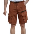 thumbnail image 1 of HOOMEUMY Men's Cargo Shorts Fashion Comfy Leisure Outdoor Solid Color Drawstring Elastic Waist Zipper Cargo Pants Summer Beach Shorts (Brown,M), 1 of 6