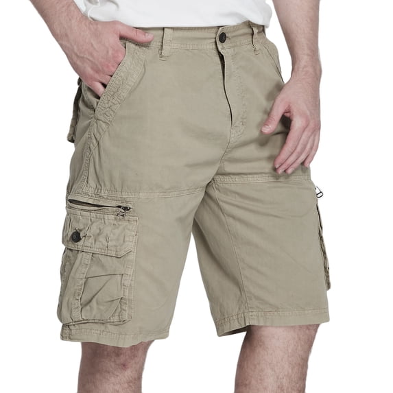 HOOMEUMY Men's Cargo Shorts Loose Fit Multi-Pockets Straight Stretch Summer Cotton Shorts with Zipper Closure Yellow M