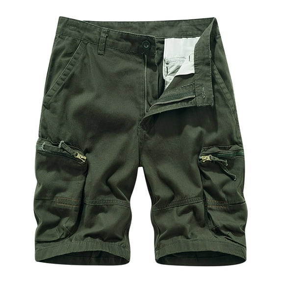 HOOMEUMY Men's Cargo Shorts Loose Fit Quick Dry Breathable Stretch Casual Multi-Pockets Zip Fly Straight Summer Shorts Green L