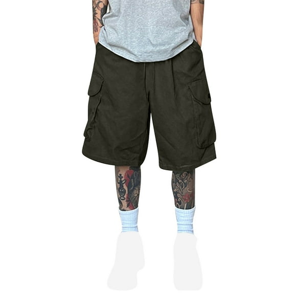 HOOMEUMY Men's Cargo Shorts Outdoor Leisure Solid Color Multi Pocket Cargo Shorts Beach Shorts Summer Fashion Comfy (Army Green,XXXL)