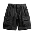 thumbnail image 1 of HOOMEUMY Men's Cargo Shorts with Pockets Streetwear Hip Hop Style Solid Color Bermuda Shorts Drawstring Elastic Waist Loose Fit Summer Beach Shorts Black L, 1 of 5
