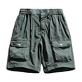 thumbnail image 1 of HOOMEUMY Men's Cargo Shorts with Pockets Streetwear Hip Hop Style Solid Color Bermuda Shorts Drawstring Elastic Waist Loose Fit Summer Beach Shorts Green S, 1 of 9