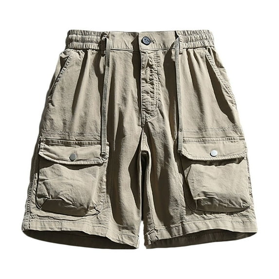 HOOMEUMY Men's Cargo Shorts with Pockets Streetwear Hip Hop Style Solid Color Bermuda Shorts Drawstring Elastic Waist Loose Fit Summer Beach Shorts Yellow XXXL