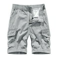 thumbnail image 1 of HOOMEUMY Men's Cargo Shorts Straight Fit Drawstring Elastic Waist Flat Front Multi-Pockets Zip-Fly Cotton Shorts Gray S, 1 of 9