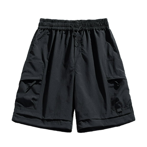 HOOMEUMY Men's Cargo Shorts Summer Beach Shorts with Pockets Lightweight Quick Dry Drawstring Elastic Waist Loose Fit Bermuda Short Pants Black XXL
