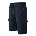 thumbnail image 1 of HOOMEUMY Men's Cargo Shorts Summer Cotton Loose Fit Multi-Pocket Drawstring Elastic Waist Straight Short Pants Navy 10, 1 of 5