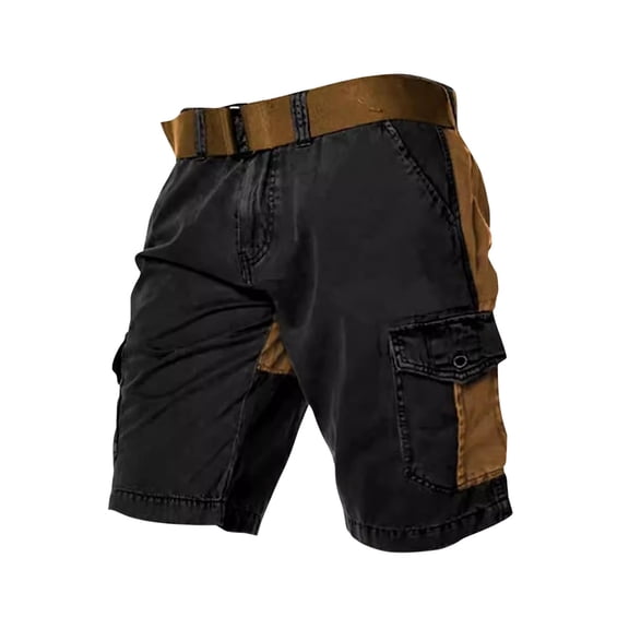 HOOMEUMY Men's Cargo Shorts Summer Cotton Multi-Pocket Bermuda Shorts Straight Fit Work Shorts with Belt Black S