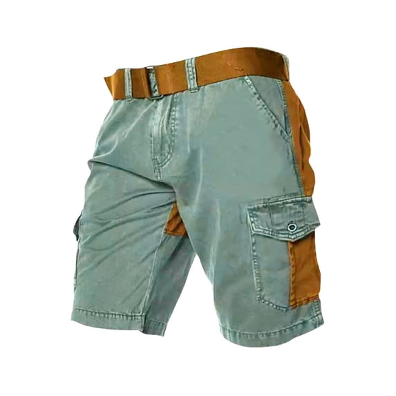 HOOMEUMY Men's Cargo Shorts Summer Cotton Multi-Pocket Bermuda Shorts Straight Fit Work Shorts with Belt Green S