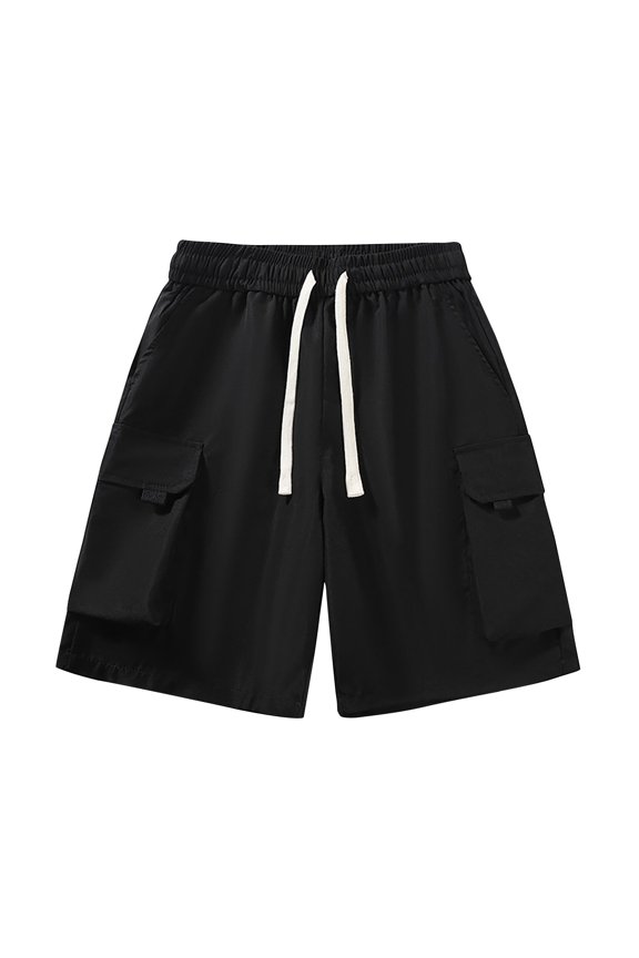 Men's Cargo Shorts with Pockets Loose Fit Breathable Drawstring Elastic Waist Bermuda Beach Shorts Black XL