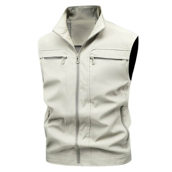 HOOMEUMY Men's Cargo Sleeveless Jackets Outdoor Photo Work Travel Waistcoat Fashion Fishing Vest with Multi-Pockets (White,XXXXL)