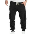 thumbnail image 1 of HOOMEUMY Men's Cargo Sweatpants Open Bottom Sweat Pants for Men Drawstring Athletic Gym Sweatpants Lounge Pants Multi Pockets Black 10, 1 of 9