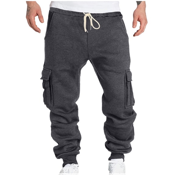 HOOMEUMY Men's Cargo Sweatpants Open Bottom Sweat Pants for Men Drawstring Athletic Gym Sweatpants Lounge Pants Multi Pockets Dark Gray 8