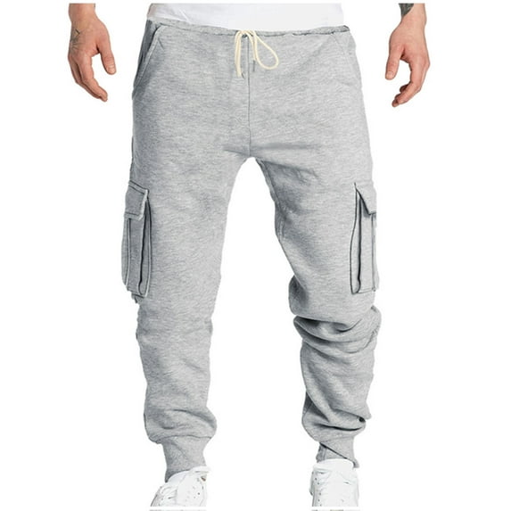HOOMEUMY Men's Cargo Sweatpants Open Bottom Sweat Pants for Men Drawstring Athletic Gym Sweatpants Lounge Pants Multi Pockets Gray 10
