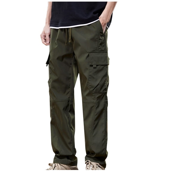 HOOMEUMY Men's Casual Cargo Pants Workout Stretch Sweatpants Hiking Drawstring Tactical Pants with Multi Pockets Green XXL