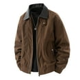 thumbnail image 1 of HOOMEUMY Men's Casual Corduroy Jacket Long Sleeve Zip Up Vintage Pockets Jacket with Leather Collared Trendy Jackets (Coffee,XXXXL）, 1 of 4