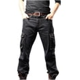 thumbnail image 1 of HOOMEUMY Men's Casual Loose Hip Hop Denim Work Pants Jeans with Cargo Pockets Outdoor Solid Classic Work Denim Cargo Jeans Black 10, 1 of 5