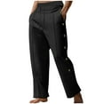 thumbnail image 1 of HOOMEUMY Men's Casual Pants Solid Color Drawstring Striped Side Button Elastic Waist Trousers Sports Workout Yoga Summer Pant (Black,XXXL), 1 of 9