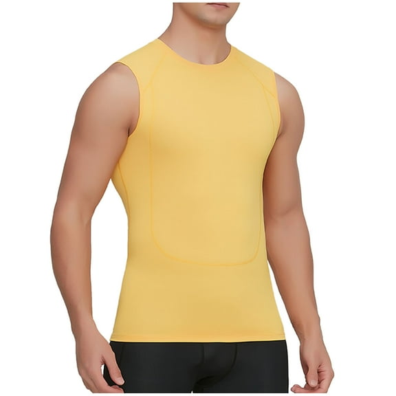 HOOMEUMY Men's Compression Stretch Quick Dry Tank Top Workout Gym Fitness Sports Running Athletic Muscle Tank Top Yellow XXL
