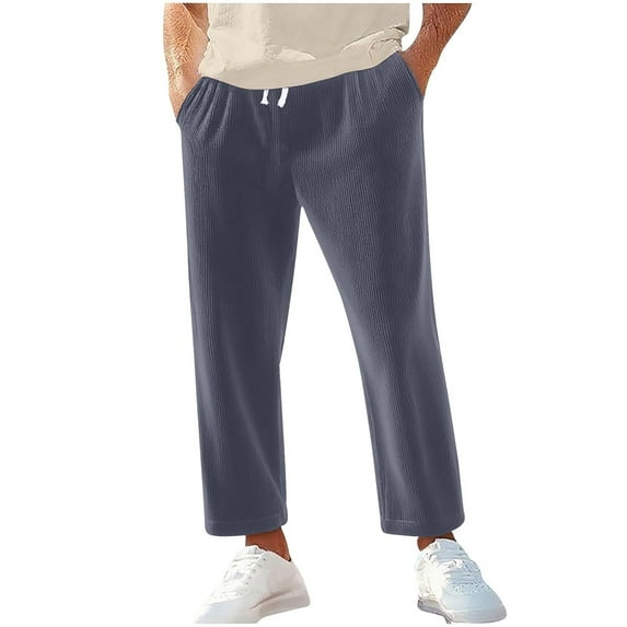 HOOMEUMY Men’s Corduroy Straight Leg Sweatpants Casual Elastic Waist Drawstring Hiking Outdoor Track Sweatpants with Pockets (Dark Gray,XL)