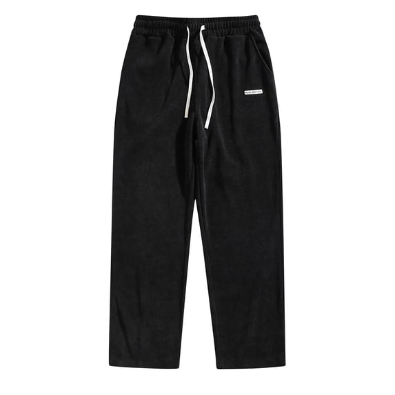 HOOMEUMY Men's Corduroy Sweapants Loose Fit Baggy Solid Color Workout Pants with Pockets Straight Wide Leg Trousers (Black,XL)