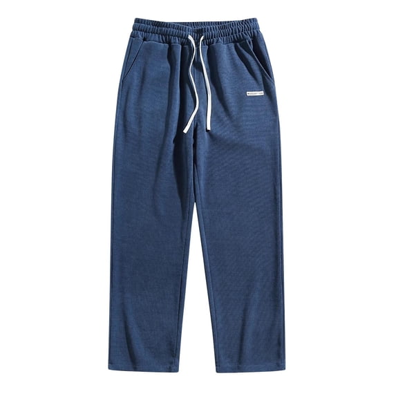 HOOMEUMY Men's Corduroy Sweapants Loose Fit Baggy Solid Color Workout Pants with Pockets Straight Wide Leg Trousers (Navy,XXL)