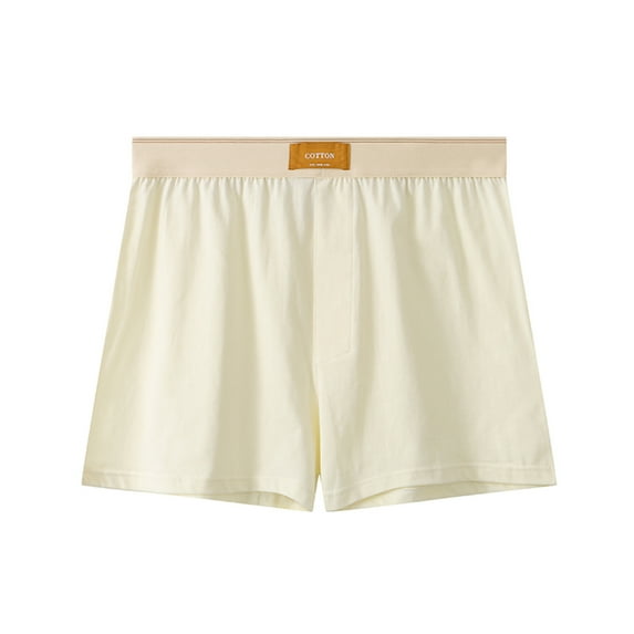 HOOMEUMY Men's Cotton Boxer Shorts Soft Comfortable Loose Fit Sleepwear Pajama Shorts Green Large Elastic Waist Homewear Beige XXXXL