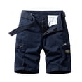 thumbnail image 1 of HOOMEUMY Men's Cotton Cargo Shorts with Belt Straight Military Style Solid Color Multi-Pockets Bermuda Knee Length Shorts Blue L, 1 of 3