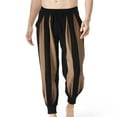 thumbnail image 1 of HOOMEUMY Men's Cotton Linen Harem Pants Baggy Hippie Striped Trousers Drawstring Jogger Pants with Pockets Brown XXL, 1 of 9