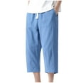 thumbnail image 1 of HOOMEUMY Men's Cotton Linen Pants Baggy Capri Trousers Drawstring Elastic Waist Pockets Stretch Breathable Summer Beach Shorts Blue XXXXXL, 1 of 5