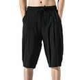 thumbnail image 1 of HOOMEUMY Men's Cotton Linen Shorts Baggy Harem Pants with Pockets Drawstring Elastic Waist Loose Fit Summer Beach Shorts Black XXXXL, 1 of 8