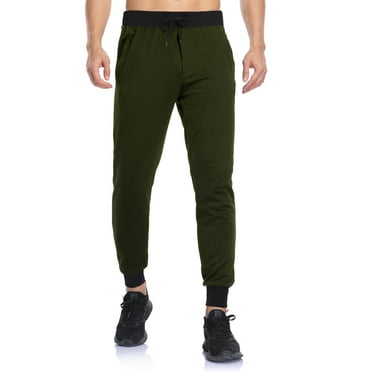 HOOMEUMY Men's Cotton Long Sweatpants with Pockets Drawstring Elastic Waist Tapered Leg Blue Sports Pants Green XL