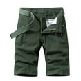 thumbnail image 1 of HOOMEUMY Men's Cotton Straight Fit Shorts with Belt Solid Color Bermuda Multi-Pocket Zip Fly Summer Beach Knee Length Shorts Army Green 12, 1 of 4