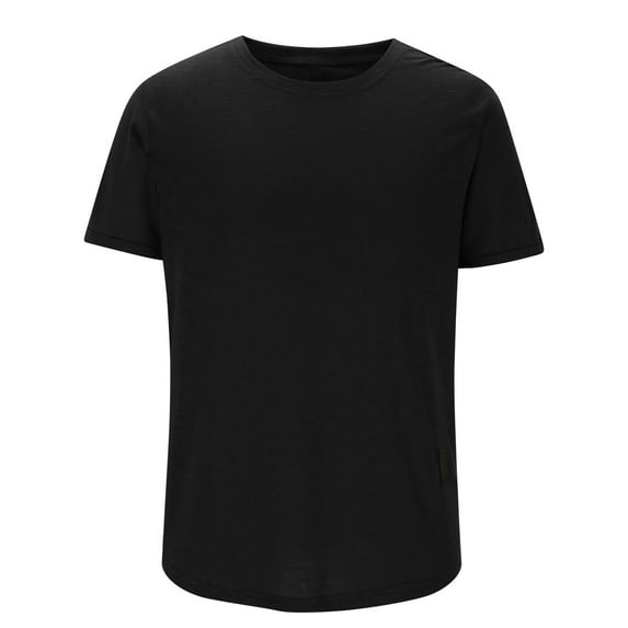 HOOMEUMY Men's Crew Neck Sports Fitness Shirts Soft Lightweight Casual Solid Color Relaxed Short Sleeve Basic Shirt Blouses (Black,S)