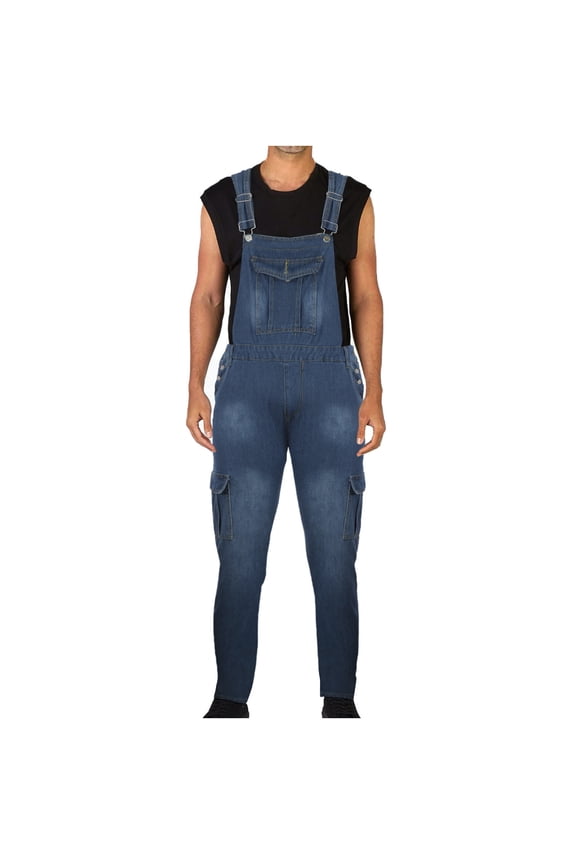 Men's Denim Bib Overalls Straight Leg Washed Carpenter Jeans with Multi-Pockets Wear-resistant Strap Pants Blue S